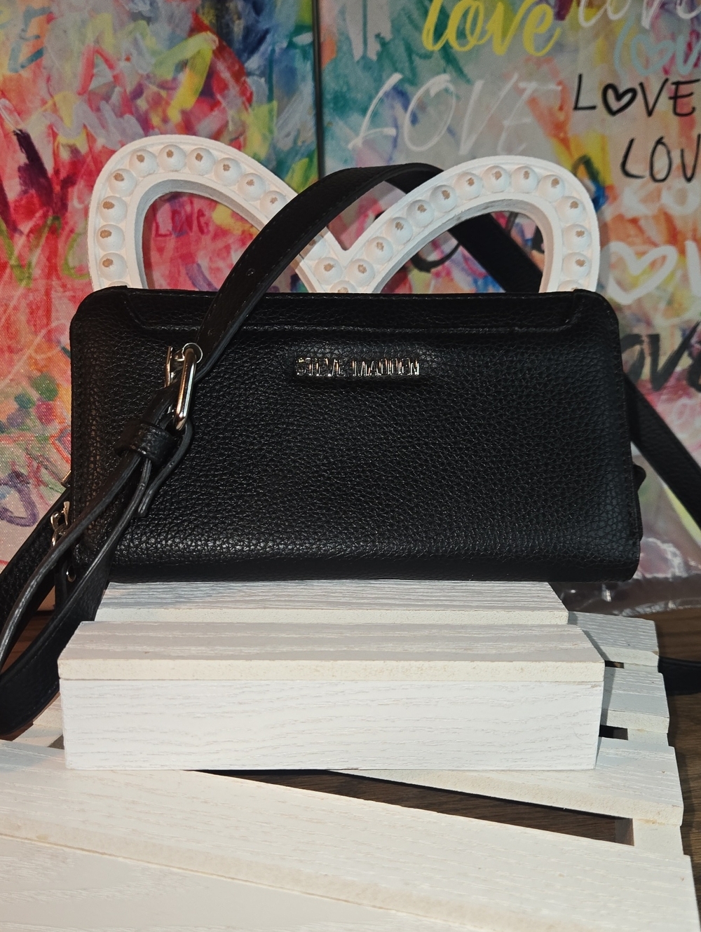 Steve Madden Black  Leather Crossbody Wallet